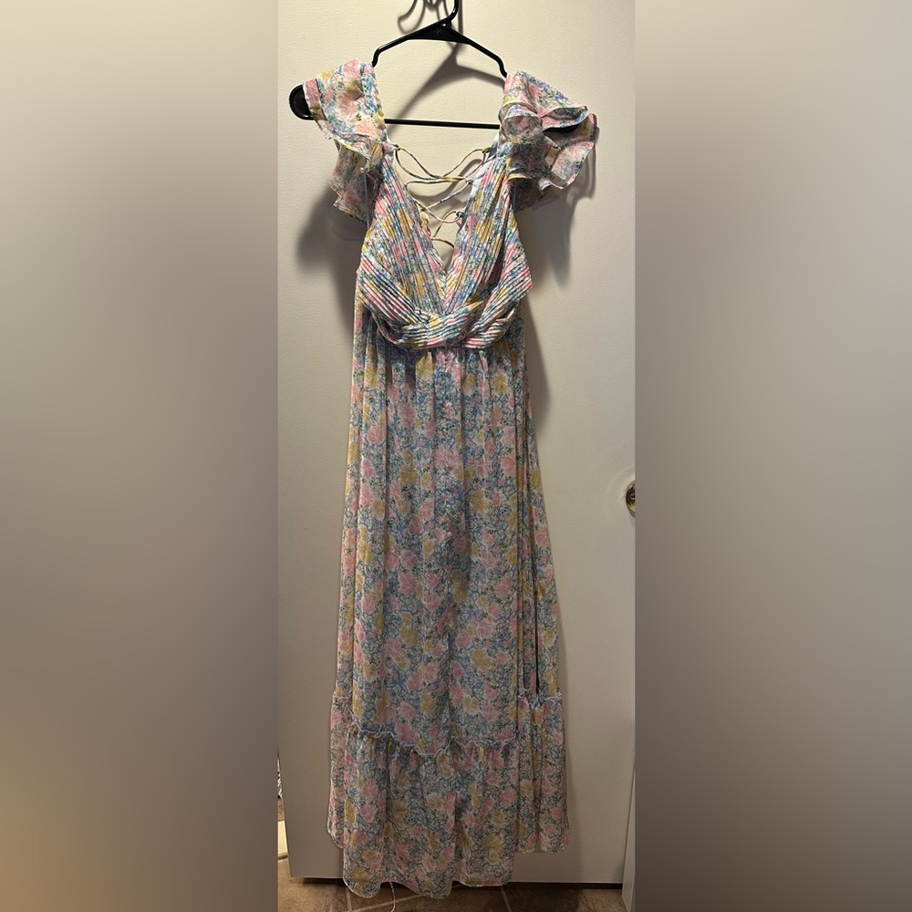 Astr Pastel Floral Pleated Dress